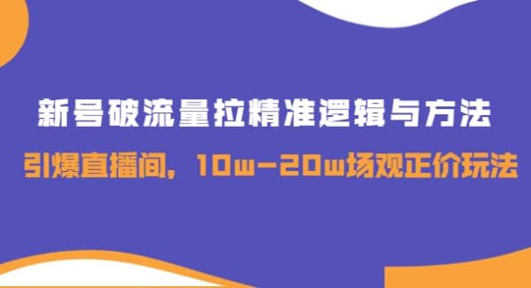 新号破流量拉精准逻辑与方法，引爆直播间，10w-20w场观正价玩法