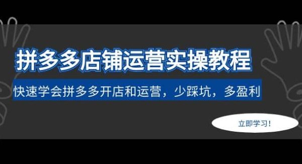 拼多多店铺运营实操教程：快速学会拼多多开店和运营，少踩坑，多盈利