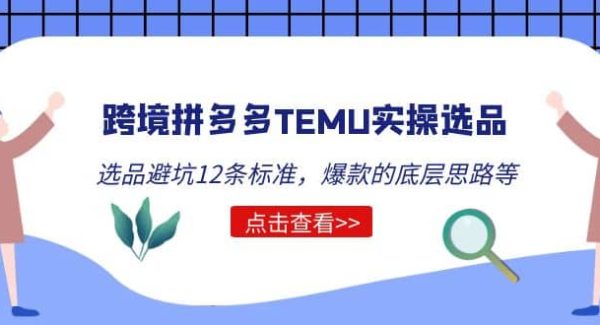 跨境拼多多TEMU实操选品运营方法，选品避坑12条标准，爆款的底层思路等