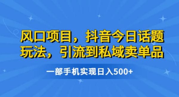 风口项目，抖音今日话题玩法，引流到私域卖单品，一部手机实现日入500