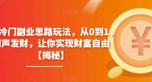 4个冷门副业思路玩法，从0到1，闷声发财，让你实现财富自由【揭秘】