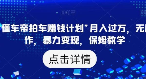 靠“懂车帝拍车赚钱计划”月入过万，无脑操作，暴力变现，保姆教学【揭秘】