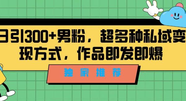 独家推荐！日引300 男粉，超多种私域变现方式，作品即发即报