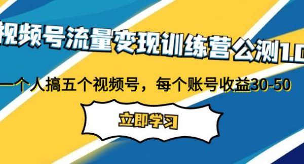 视频号流量变现训练营公测1.0：一个人搞五个视频号，每个账号收益30-50